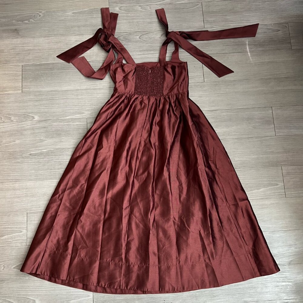 NWT Tuckernuck Oxblood Dupioni Bow Esme Dress Square Neck A Line Size M - Picture 4 of 8